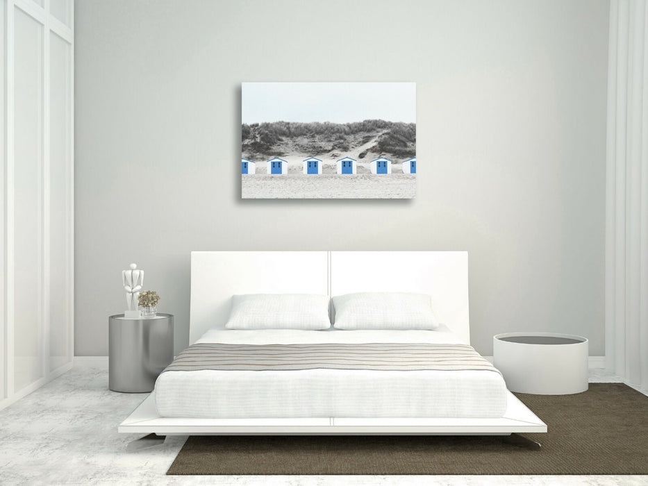 Beach Huts Canvas Art – Black White Coastal Wall Decor | Ready To Hang Print