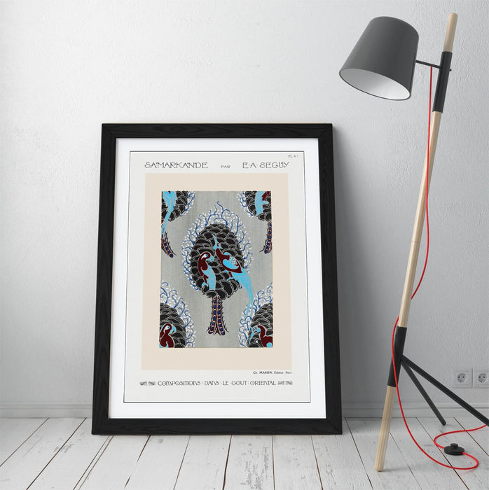 Art Deco Wall Art – Framed Bird Tree Poster with Pochoir Print, Matte Paper