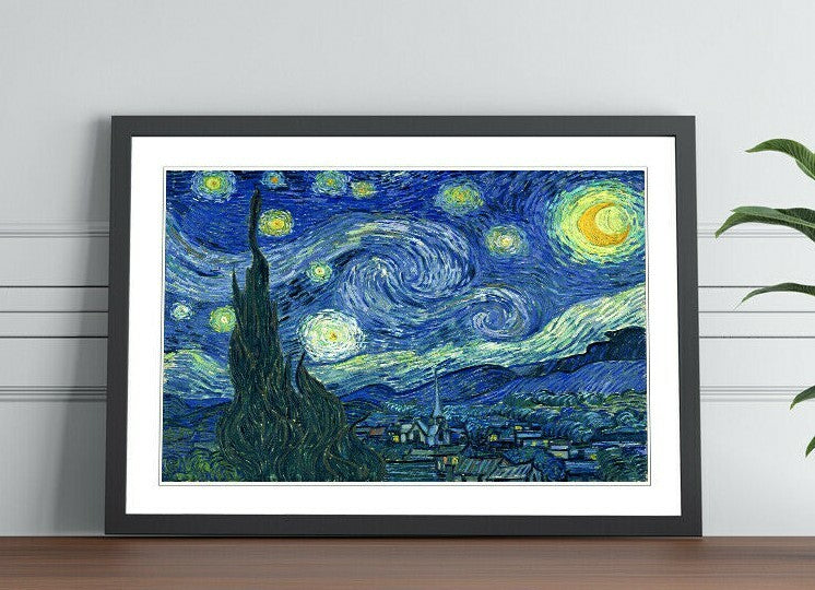 Van Gogh Starry Night Poster – Framed Art Print With Black Oak Or Walnut Frame