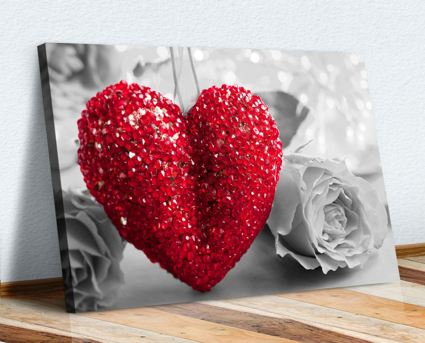 Canvas Wall Art - Heart Rose Love Artwork | Framed Handmade Print