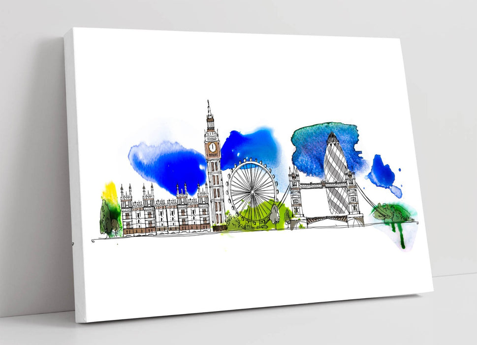 London Cityscape Canvas - Handmade Watercolour Wall Art With Vibrant Colour Print