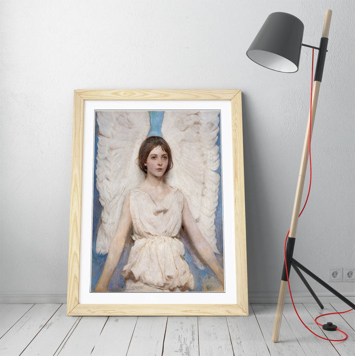 Framed Wall Art Poster - 'Abbott Handerson Thayer, Angel' Print in Woodgrain Frame