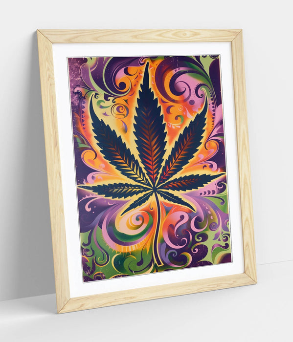 Weed Leaf Wall Art - Funky Multi Colour Framed Poster | Contemporary Decor