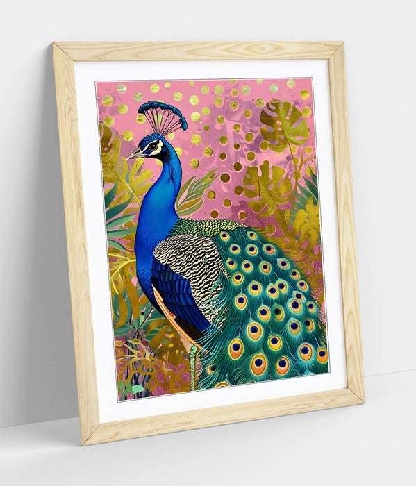 Peacock Wall Art – Framed Poster Print | Multi Colour Portrait Art Print
