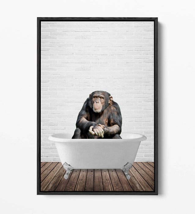 CHIMP IN BATHTUB -QUIRKY BATHROOM FLOAT EFFECT CANVAS WALL ART PIC PRINT