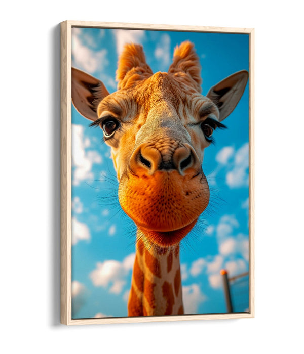 Giraffe Canvas Art - Funny Animal Print on Float Effect Canvas Wall Decor