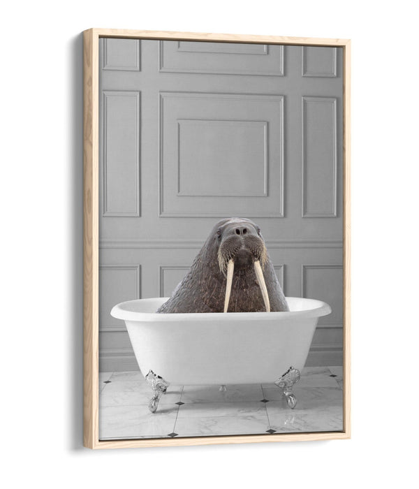 WALRUS IN BATHTUB -QUIRKY BATHROOM FLOAT EFFECT CANVAS WALL ART PIC PRINT