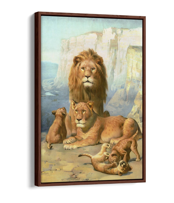 Lion Canvas Wall Art – Handmade UK Canvas With Float Effect & Cubs Print