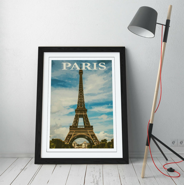 VINTAGE RETRO PARIS EIFFEL TOWER TRAVEL POSTER -FRAMED WALL ART PICTURE PRINT