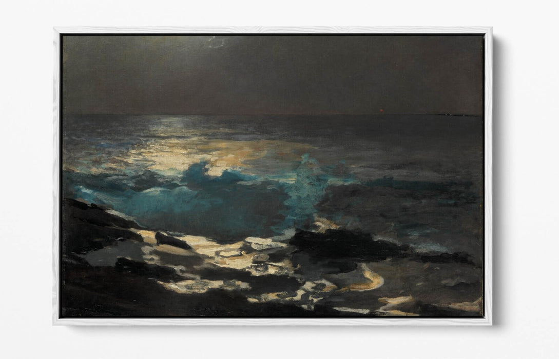 WINSLOW HOMER, MOONLIGHT WOOD ISLAND LIGHT -FLOAT EFFECT CANVAS WALL ART PRINT