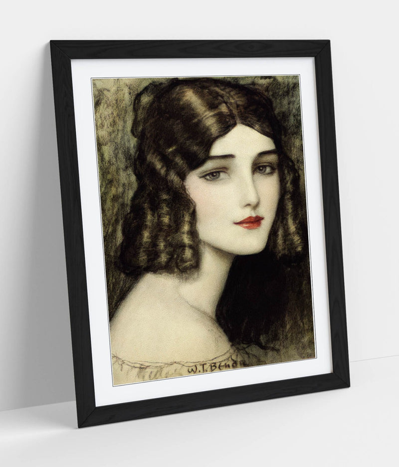 Framed Wall Art Poster - 'Girl's head with curls, Wladyslaw Theodore Benda' Matte Paper, Wood Grain Frame