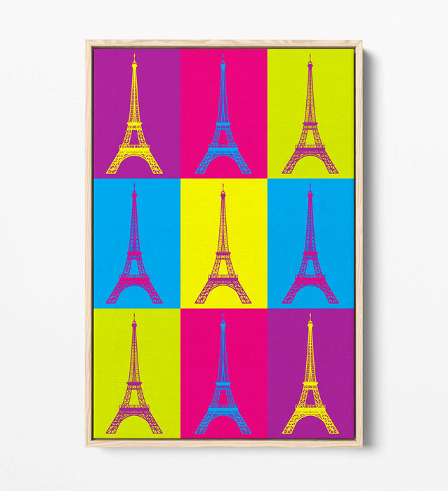 EIFFEL TOWER PARIS COLOURFUL POP ART -FLOAT EFFECT CANVAS WALL ART PRINT