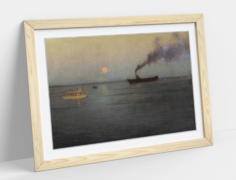 Framed Art Poster - L. Birge Harrison Rosy Moon Charleston Harbor Print UK