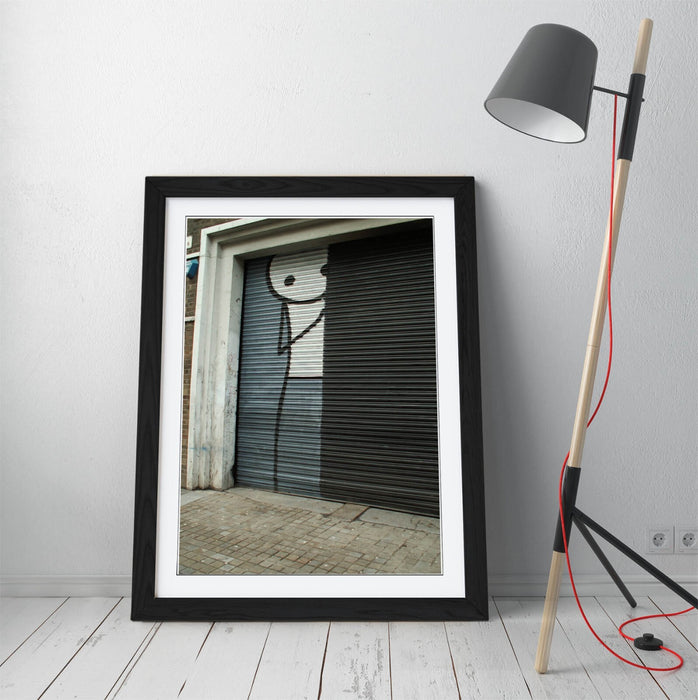 Framed Wall Art – Stik Hiding Stick Man Poster | Urban Street Art Decor