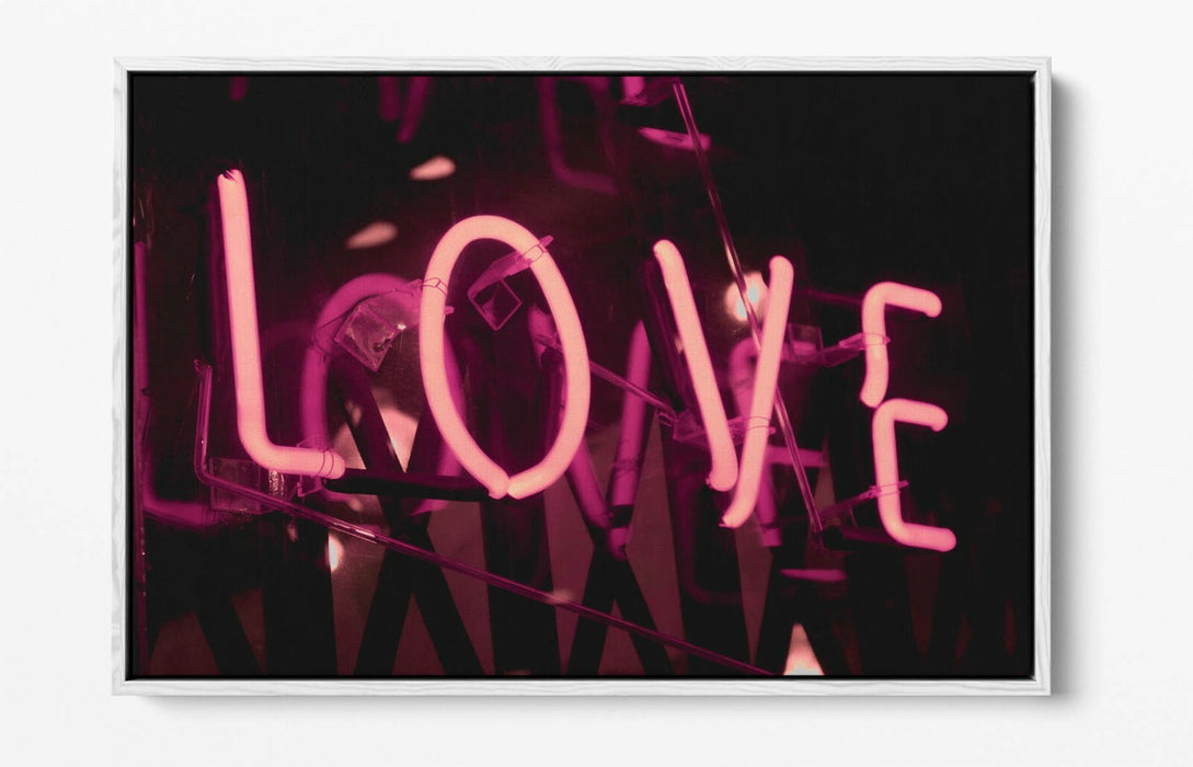 Pink Neon Wall Art - Floating Effect Canvas Print With Glowing Love Sign
