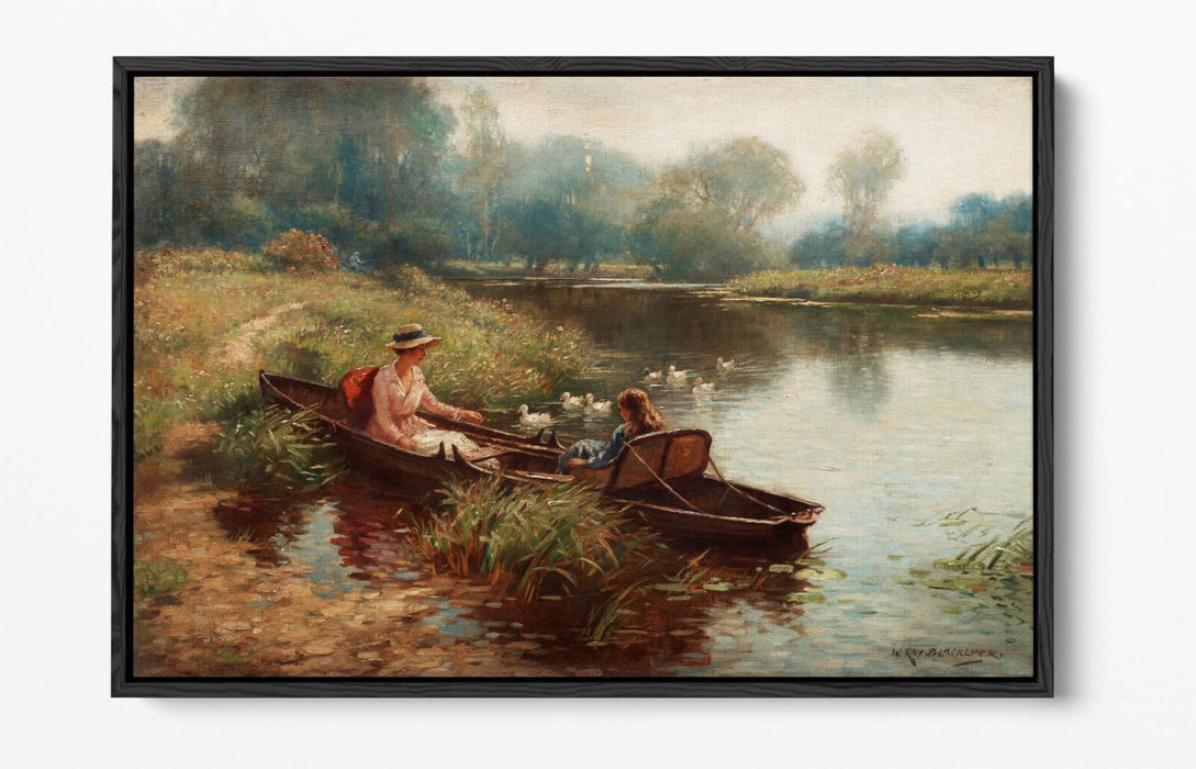 WILLIAM KAY BLACKLOCK, BACKWATER ON THE OUSE -FLOAT EFFECT CANVAS WALL ART PRINT
