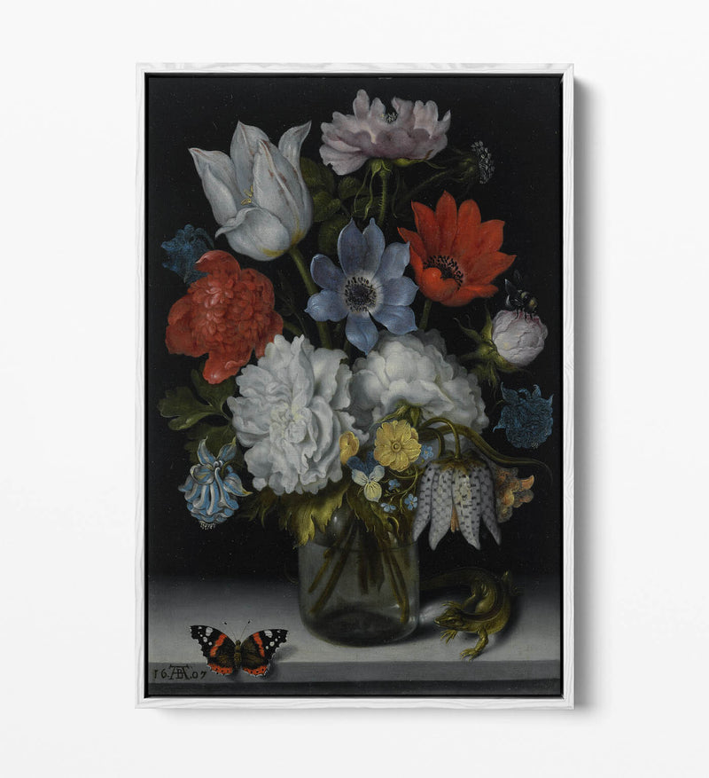 Canvas Wall Art - Ambrosius Bosschaert Vase Of Flowers With Float Effect Frame