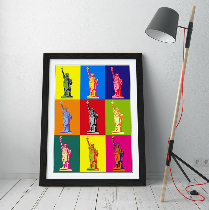 STATUE OF LIBERTY COLOURFUL POP ART -FRAMED WALL ART PICTURE PRINT