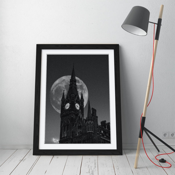Westminster Abbey Wall Art – Framed London Poster Print With Full Moon Artwork
