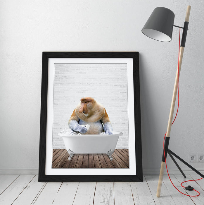PROBISCUS MONKEY IN BATH -FUNNY ART FRAMED POSTER PICTURE PRINT BATHROOM ARTWORK