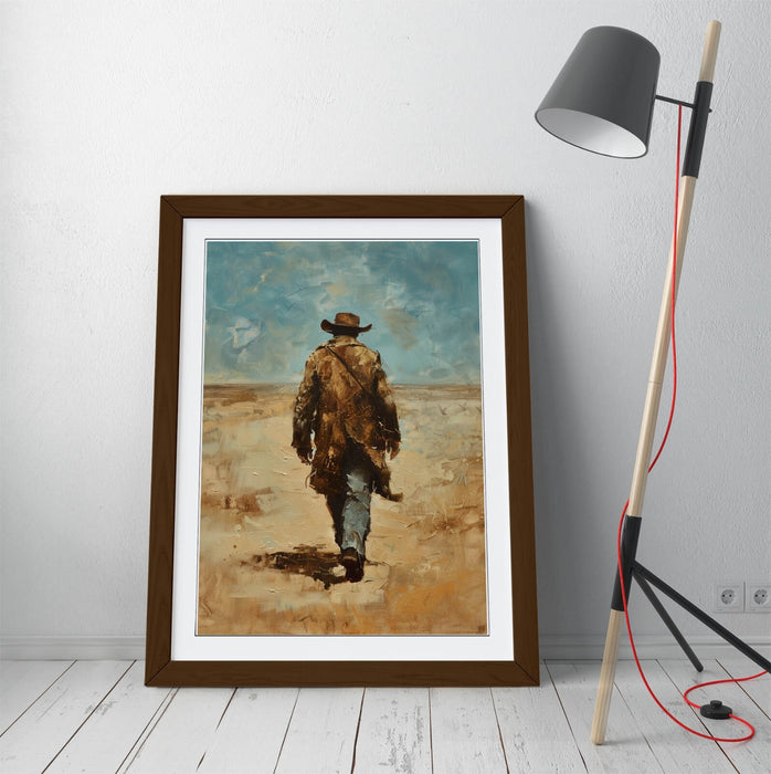 Framed Wall Art - Wandering Cowboy Blue Sky Landscape Poster Print | Handmade UK