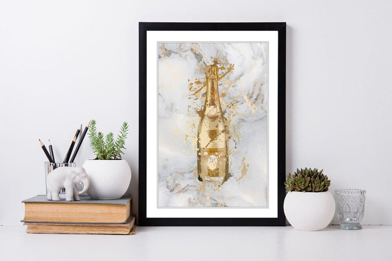 Canvas Wall Art – Marble Champagne Bottle Print | Deep Framed Handmade Artwork