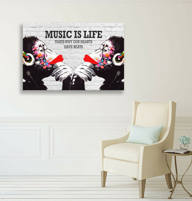 MONKEY DJ BANKSY MUSIC IS LIFE CANVAS STREET WALL ART PRINT ARTWORK GORILLA FF