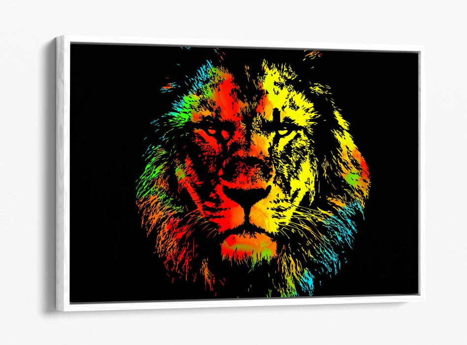 MULTI COLOUR LION SKETCH BLACK BACKGROUND 2 -FLOAT EFFECT CANVAS WALL ART PRINT