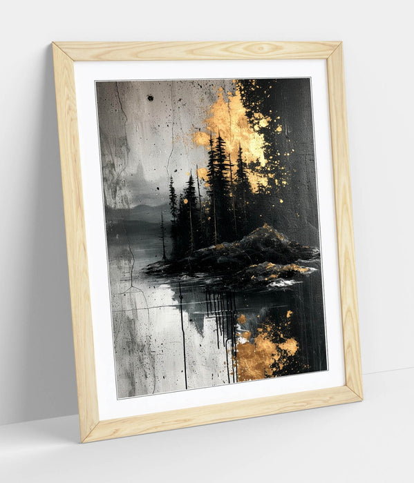 Framed Wall Art Abstract Black Gold Poster Forest Print - Modern Home Decor