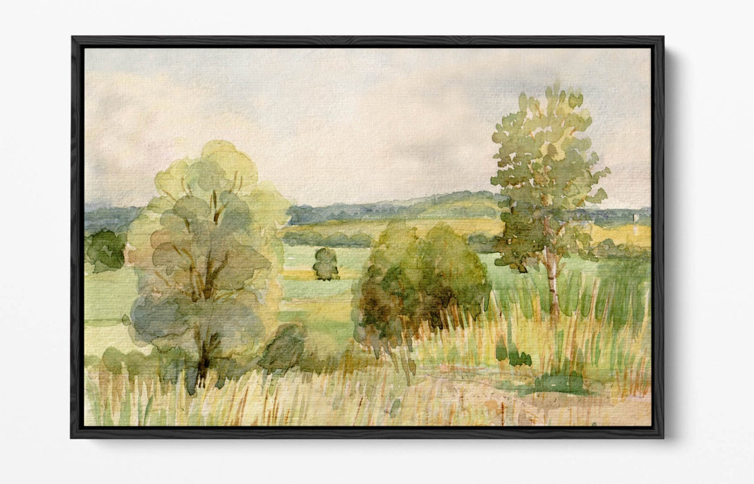 Watercolour Canvas Art - Trees Landscape Wall Decor With Float Effect Frame