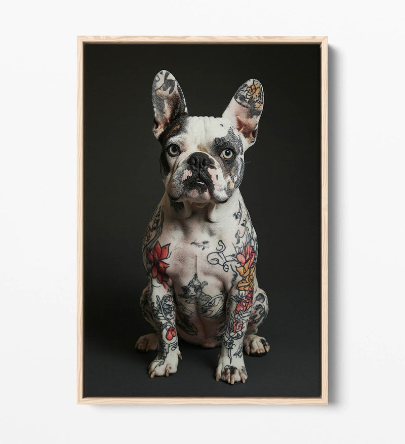 French Bulldog Canvas - Funny Dog Print Tattoo Art | Premium Float Frame Wall Decor