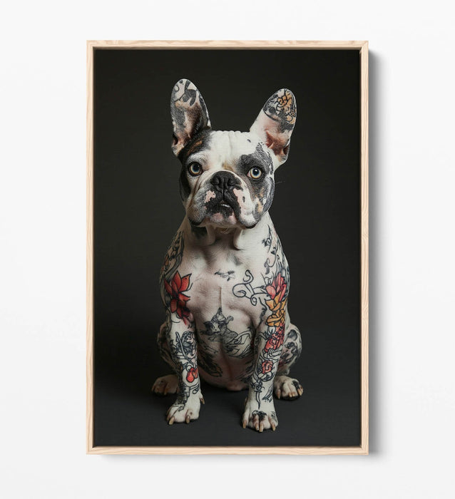 French Bulldog Canvas - Funny Dog Print Tattoo Art | Premium Float Frame Wall Decor