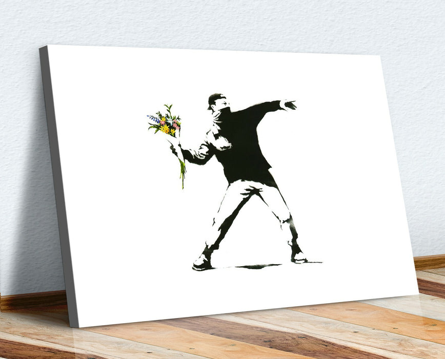 BANKSY - FLOWER CHUCKER THROWER -  CANVAS STREET WALL ART PRINT ARTWORK