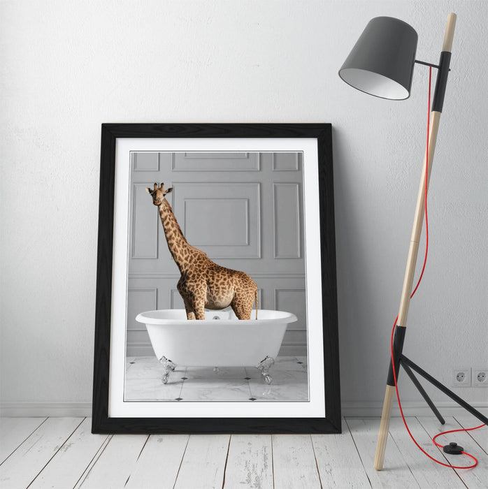 GIRAFFE IN BATHTUB -QUIRKY ART FRAMED POSTER PICTURE PRINT BATHROOM ARTWORK