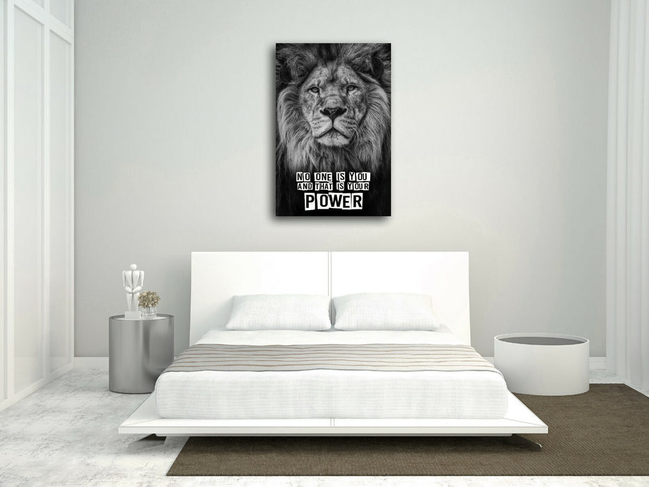 LION HEAD BLACK AND WHITE CANVAS WALL ART PRINT ARTWORK STRENGTH POWER QUOTE