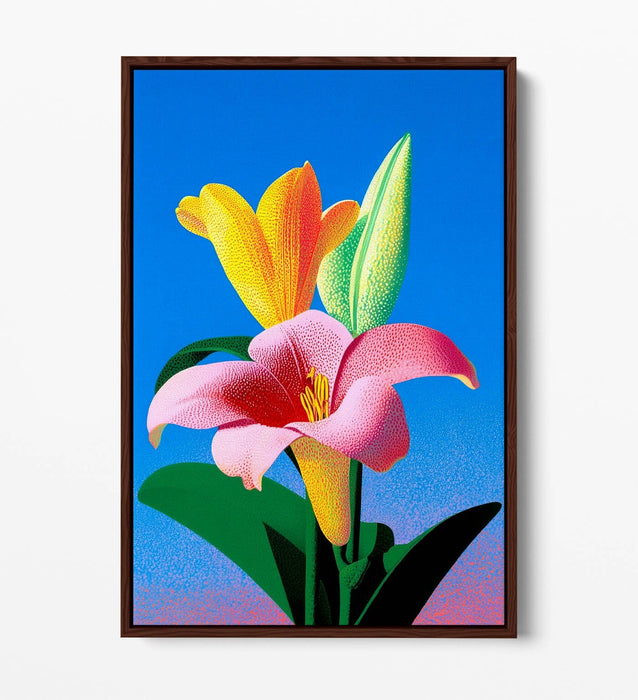 Colourful Lily Canvas Art - Handmade Floral Wall Art With Float Effect Frame