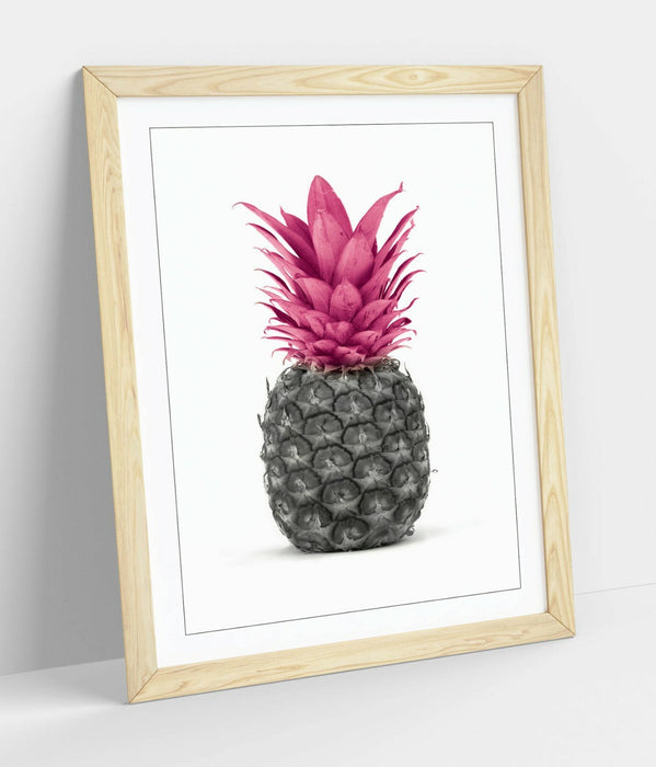 Framed Poster Wall Art - Pink Pineapple Black and White Decorative Print