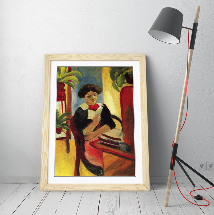 Framed Wall Art - August Macke Elisabeth Reading Poster Print, Woodgrain Frame, Ready to Hang