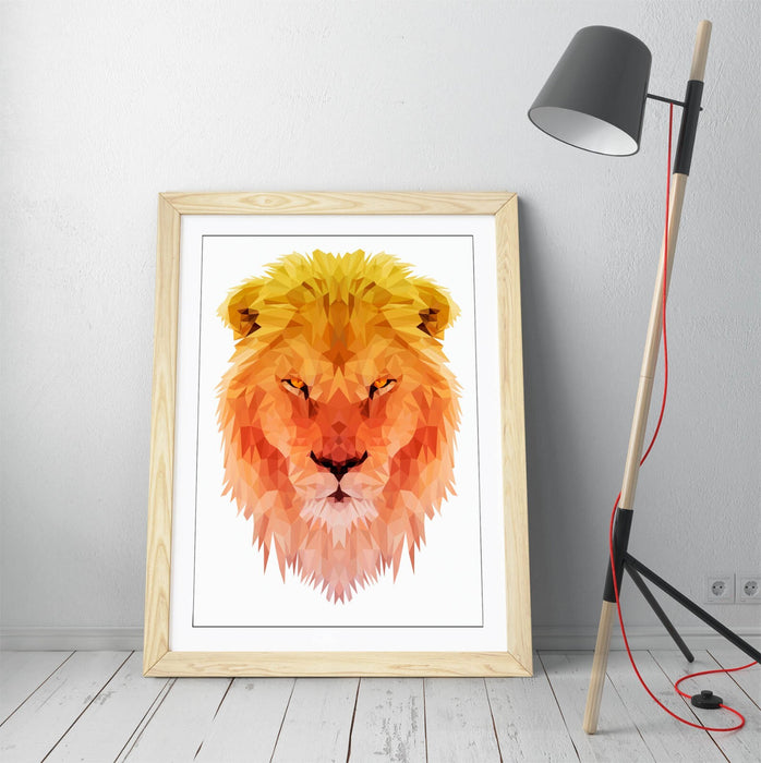 OMBRE GEOMETRIC LION HEAD HOME BEDROOM DECOR FRAMED ART POSTER PRINT 4 SIZES