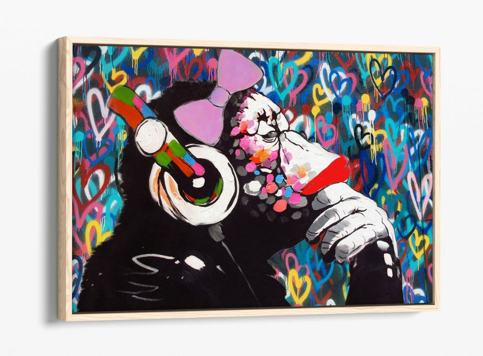 DJ MONKEY FEMALE LOVE WALL -FLOAT EFFECT CANVAS WALL ART PIC PRINT- BLUE PINK