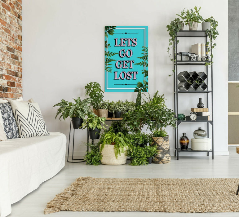 Canvas Wall Art – Lets Go Get Lost Teal Framed Canvas Print with Vibrant Color