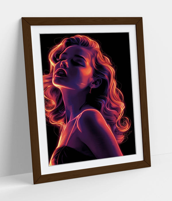 Framed Wall Art Poster – Neon Red Portrait Print of Pretty Woman | UK Made