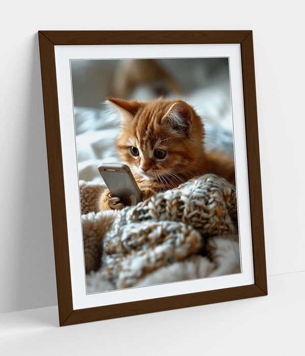 Ginger Kitten Wall Art – Framed Funny Cat Phone Print on Matte Paper