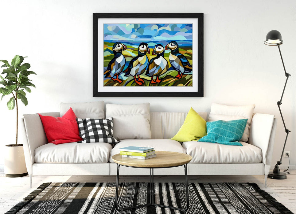 Framed Wall Art | Group of Puffins Seaside Coastal Home Decor Poster Print