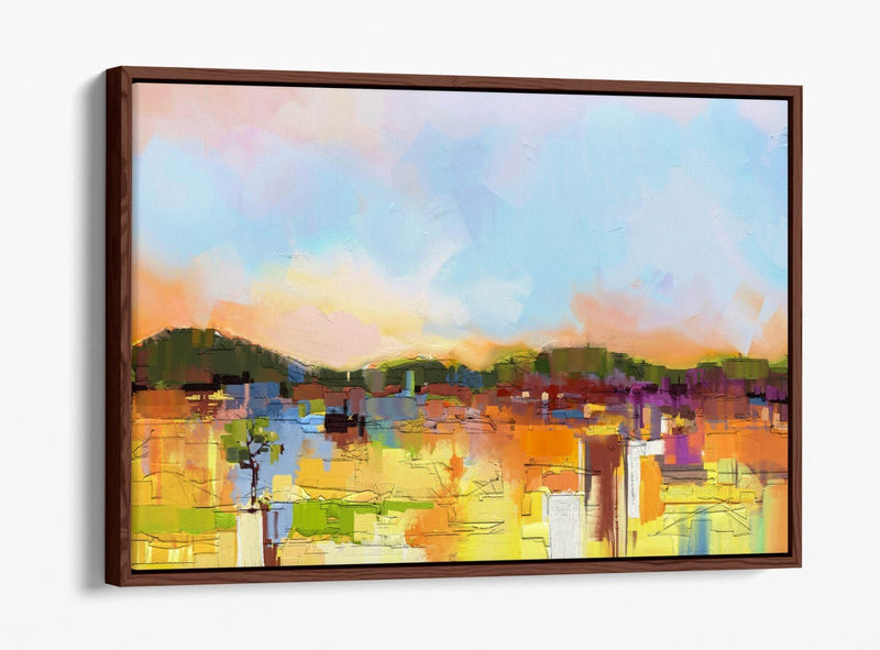Canvas Wall Art - Abstract Colourful Landscape Print With Float Effect Frame