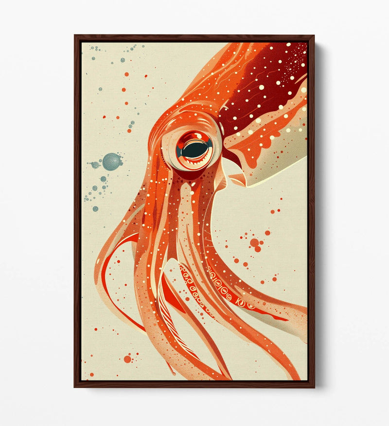 Orange Squid Canvas | Contemporary Decor Float Effect Frame - Handmade UK Art