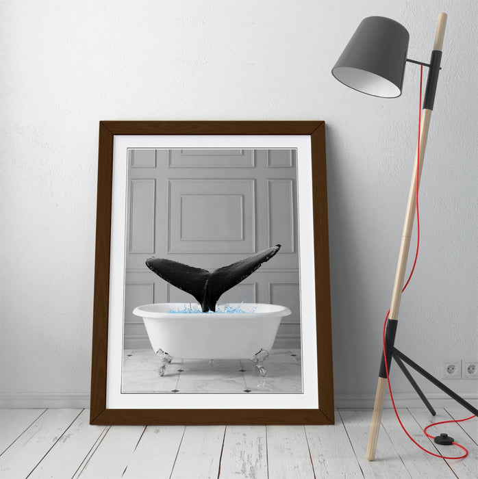 WHALE IN BATHTUB -QUIRKY ART FRAMED POSTER PICTURE PRINT BATHROOM ARTWORK