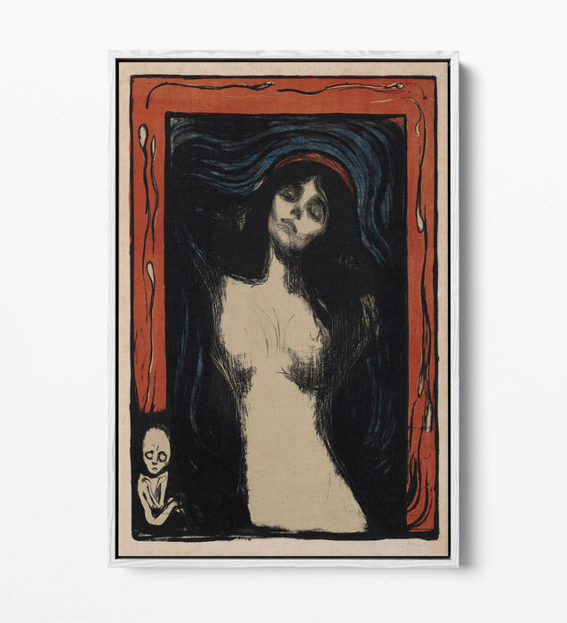 Float Effect Canvas Art - Edvard Munch Madonna Print | Orange Navy Wall Decor