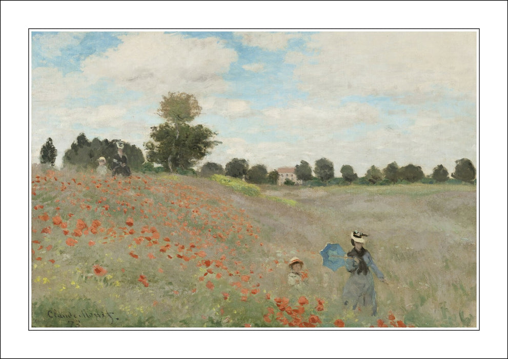 Claude Monet Poster - Framed Art Print with Blue Red Poppy Field Artwork