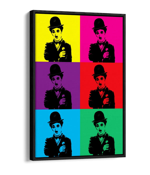 CHARLIE CHAPLIN COLOURFUL POP ART -FLOAT EFFECT CANVAS WALL ART PRINT